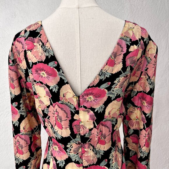 Vintage 90s Ashley Brooke Long Sleeve Floral Rayon Swing Dress VTG 10 / Modern 6 - Picture 2 of 15